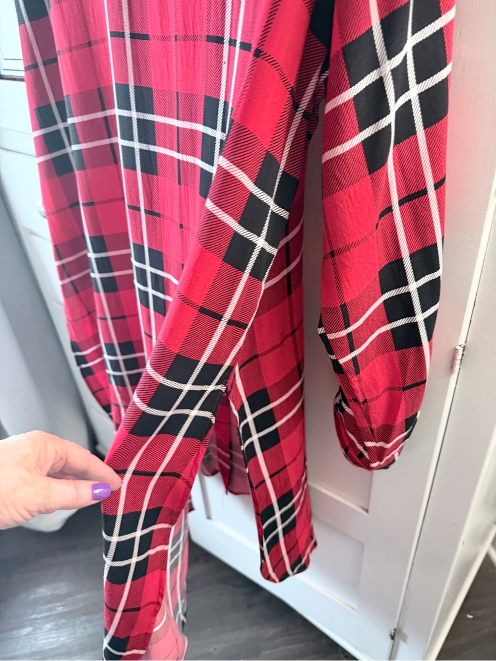 Miss Lili Red and Black Plaid Button-Up Tunic - Picture 6 of 10